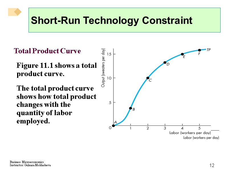 12 Short-Run Technology Constraint Total Product Curve Figure 11.1 shows a total product curve.